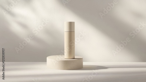 Minimalist Design of Light Beige Bottle on Round Base with Shadows