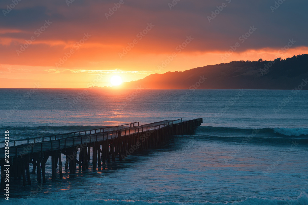 Obraz premium Breathtaking Sunset Over Wooden Pier