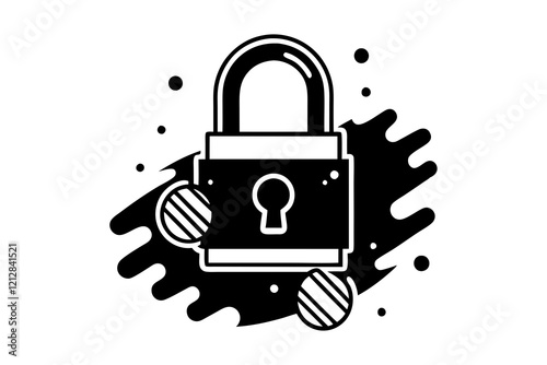Lock Icon with Paint Stroke Outline on White Background