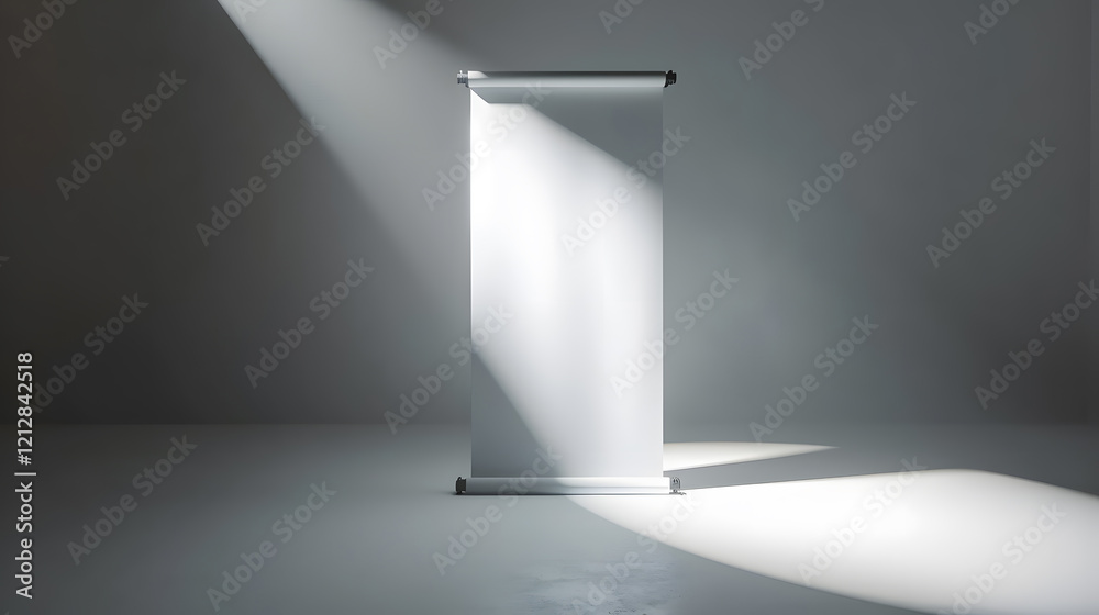 Blank roll-up banner in a minimalistic studio setting. generative ai. Blank roll-up banner in a minimalistic studio setting. generative ai.