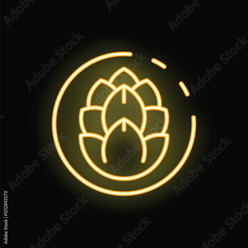 Yellow neon sign illuminating a hop cone, perfect for any brewery or beer enthusiast's project