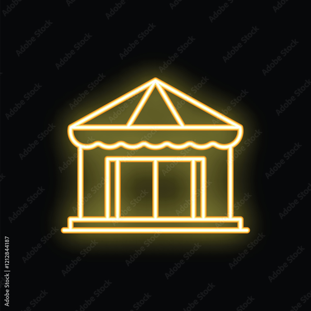 Εκτύπωση καμβά Yellow neon sign of a circus or wedding tent glowing on a black background