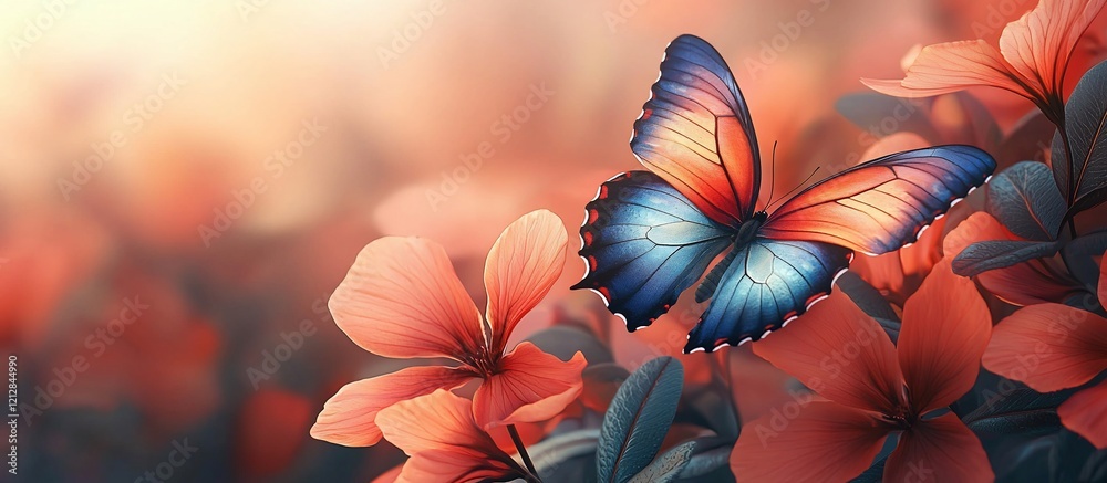 Serene Butterfly on Coral Blooms Serene Butterfly on Coral Blooms