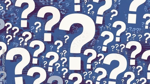 Pattern of White Question Marks on Blue Abstract Background