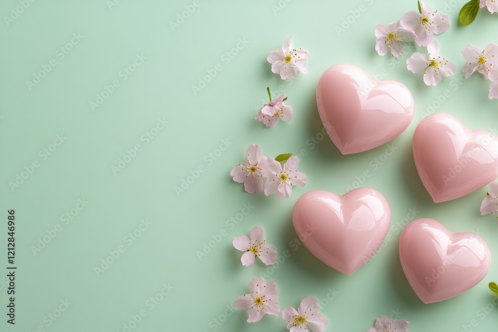 Scattered Pastel Pink Hearts with Sakura Petals, Photorealistic Background, Nature Aesthetic, Minimalist Design Scattered Pastel Pink Hearts with Sakura Petals, Photorealistic Background, Nature Aesthetic, Minimalist Design