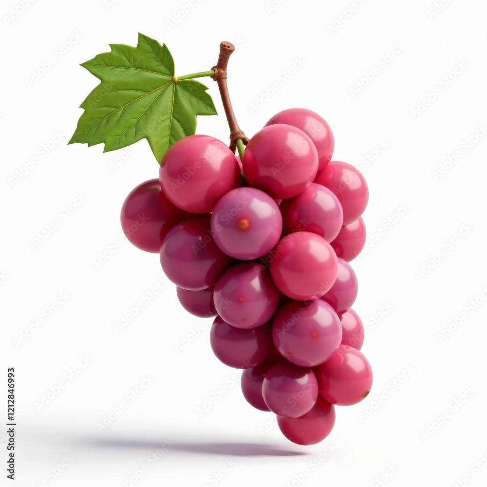 Fototapeta premium A close up of a bunch of red grapes with a green leaf on top. The grapes are arranged in a cluster and are all the same size. Concept of freshness and abundance