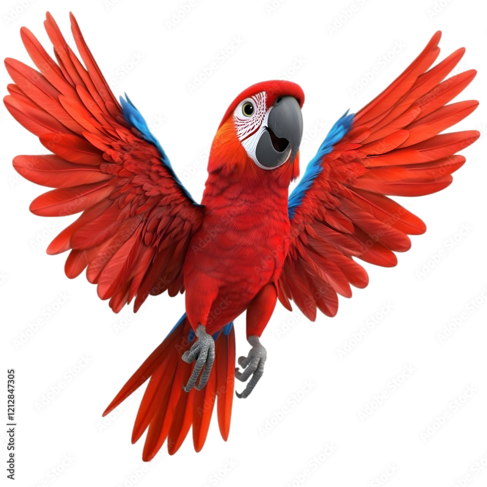 Obraz premium Scarlet Macaw in Flight Wings Spread Tropical Bird Exotic Parrot