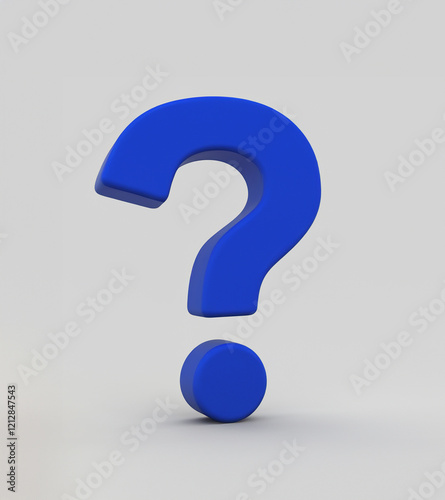 Blue 3D Question Mark Isolated on Light Background and Soft Shadow