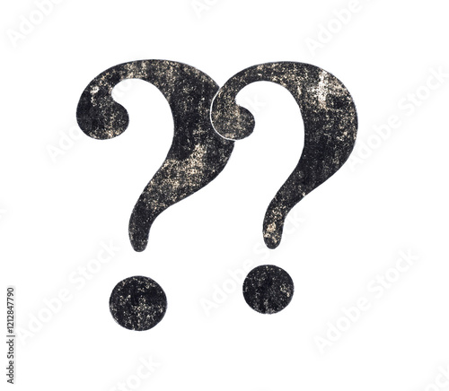 Pair of Vintage Distressed Question Marks Isolated on White Background