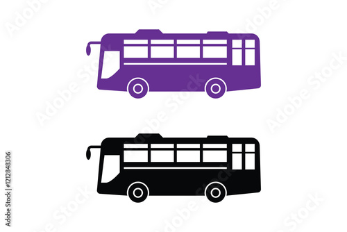 bus silhouettes with white background and color versions vector illustration, vector city bus silhouettes, logos, icons