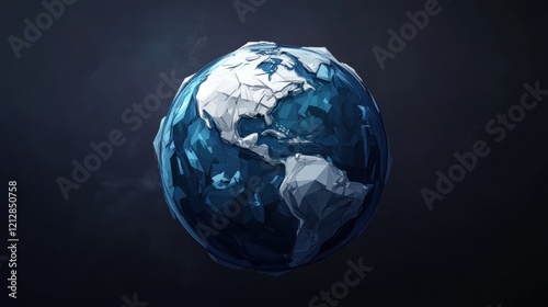 Blue and white globe on a black background representing global geography and world exploration