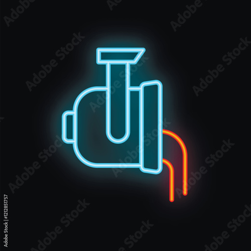 Neon sign illustrating the concept of steel production with a blast furnace pouring molten steel