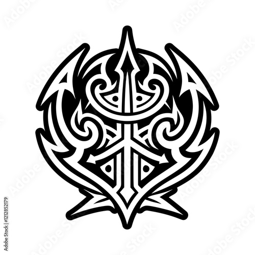 A filled style icon of trident tattoo symbol