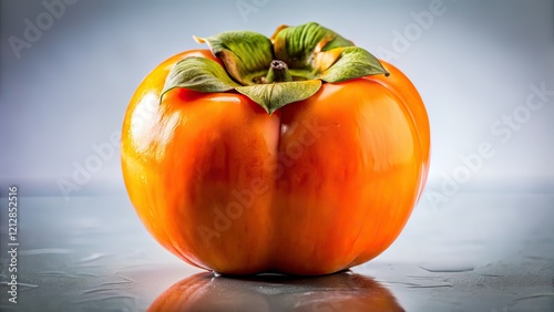 Ripe Persimmon Portrait Against Clear Background photo