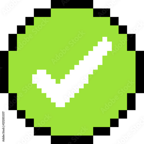 8 bit icon. Check mark icon. True and false buttons. Green and red buttons 