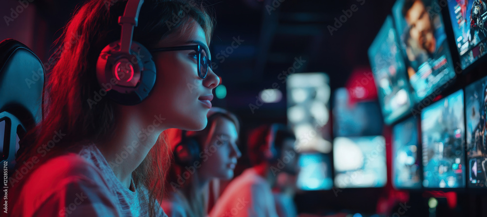Intense Esports Strategy Session with Diverse Team of Gamers Engaged in Competition Intense Esports Strategy Session with Diverse Team of Gamers Engaged in Competition