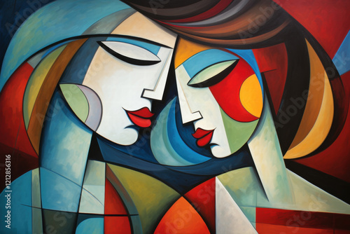 Women in an abstract cubist or cubism style painting. Love or relationship concept