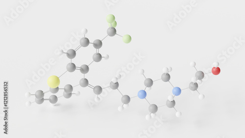 flupentixol molecule 3d, molecular structure, ball and stick model, structural chemical formula typical antipsychotic photo
