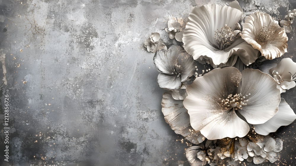 Obraz premium Elegant White Flowers Against Textured Gray Background
