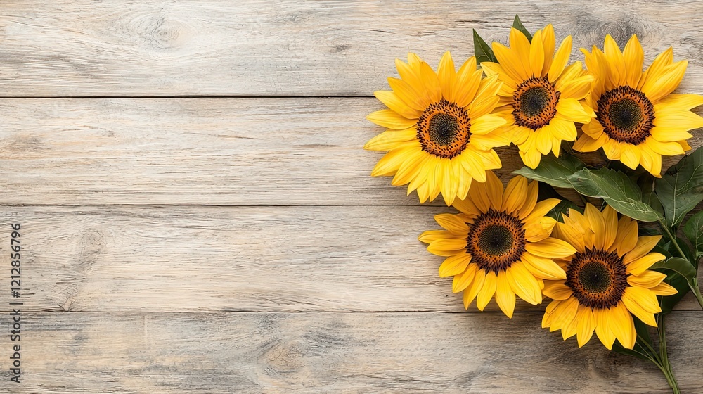 Obraz premium Sunflower bouquet on rustic wood table