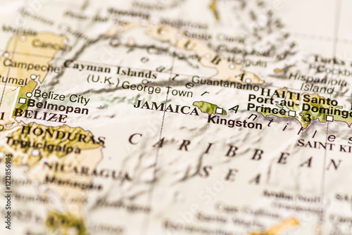 World map. Jamaica map, world tourism, tourist destination. Political map close-up.