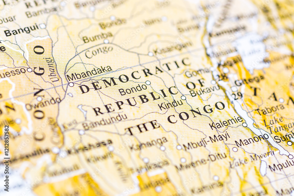World map.Democratic Republic of Congo on geographical map, world tourism, destination. Political map close-up. Photo. World map.Democratic Republic of Congo on geographical map, world tourism, destination. Political map close-up. Photo.