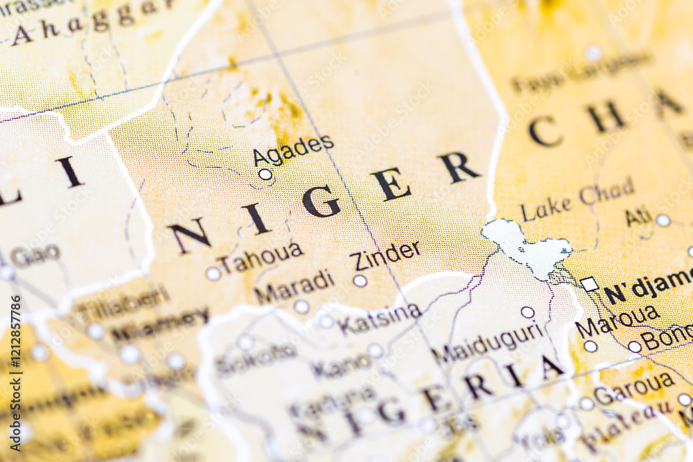 World map.Niger on the geographical map, world tourism, destination. Political map close-up. Photo. World map.Niger on the geographical map, world tourism, destination. Political map close-up. Photo.