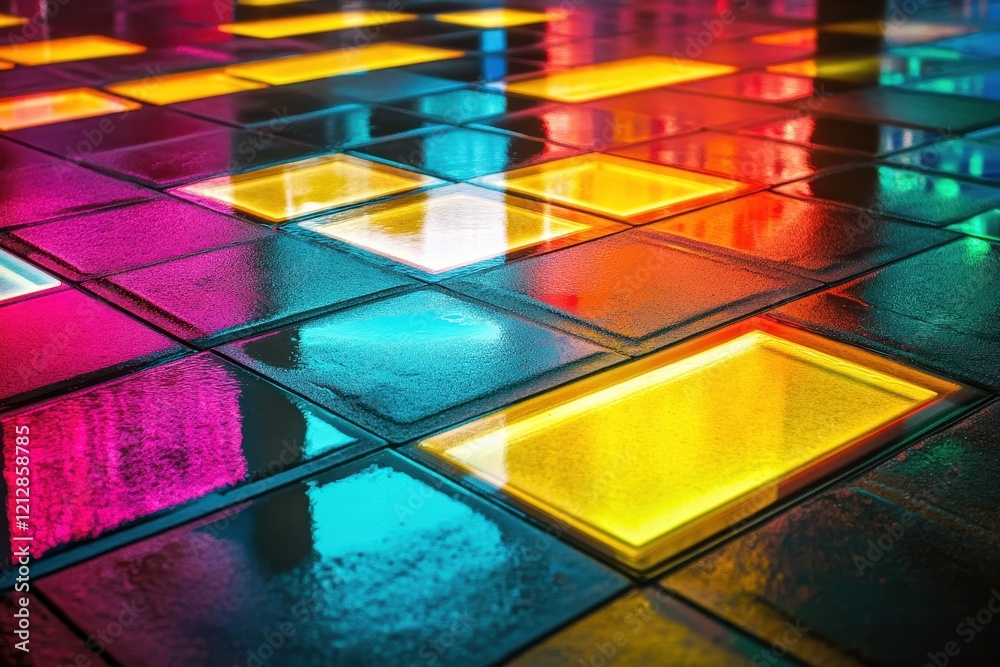 Obraz premium Abstract Geometric Pattern with Glowing Lines and Wet Surfaces .