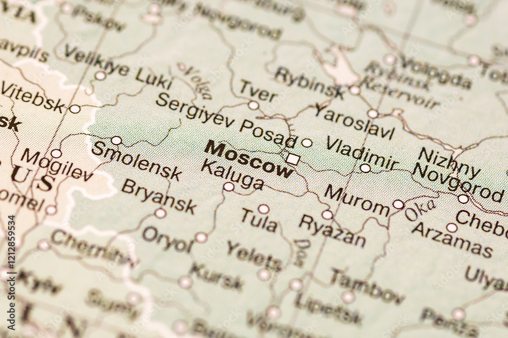 World map. Russia, Moscow on the geographical map, world tourism, destination. Political map close-up photo. World map. Russia, Moscow on the geographical map, world tourism, destination. Political map close-up photo.