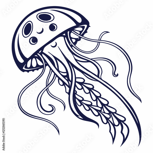 Jellyfish mascot logo vector silhouette 