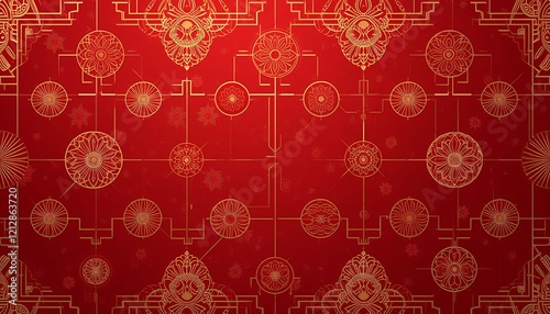 Red Gold Floral Asian Pattern Background Texture