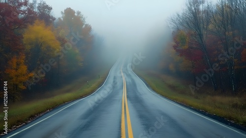 long empty road in autumn forest