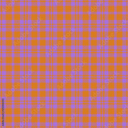 Vibrant orange and purple plaid pattern.  Perfect for textile design, website backgrounds, or autumnthemed projects. This seamless texture offers a bold and stylish aesthetic. photo