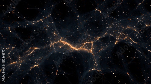 Glowing network nodes shine like brilliant stars in the sky photo