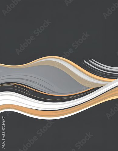 abstract moving designed horizontal header with silver, dark slate gray and tan colors. fluid curved lines with dynamic flowing waves and curves, hand-drawn digital illustration, with white tones