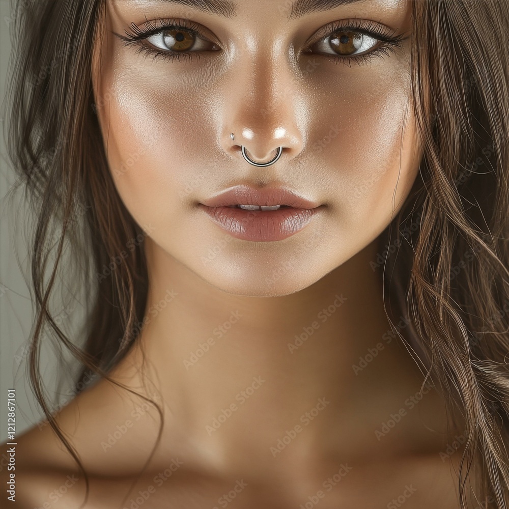 Closeup Portrait of a Young Woman with a Nose Ring Closeup Portrait of a Young Woman with a Nose Ring