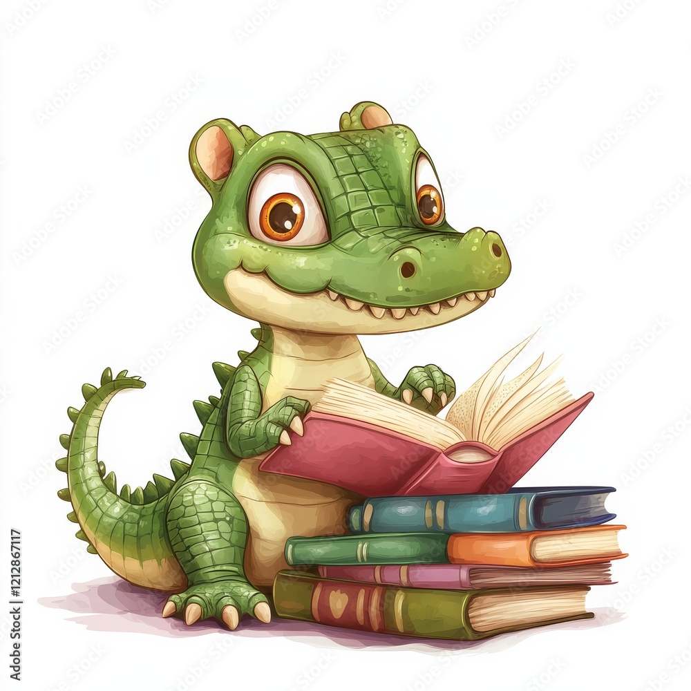 Fototapeta premium Studious Crocodile Reading Book