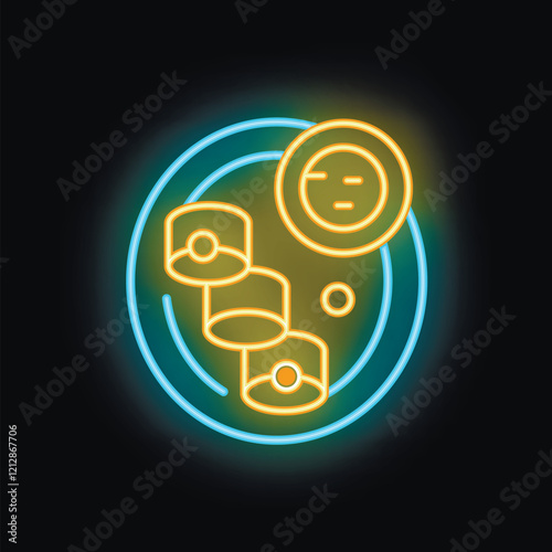 Neon sign representing a plate of delicious maki, sashimi and nigiri with wasabi and ginger, ideal for a restaurant
