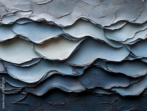 Abstract blue textured waves, layered paint. photo