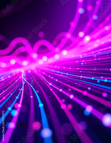 abstract background with pink blue glowing neon lines and bokeh lights. Data transfer concept. Digital wallpaper  photo  with white tones