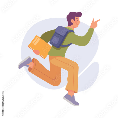 Rejoiced Man Student Character with Backpack Jump with Joy Vector Illustration