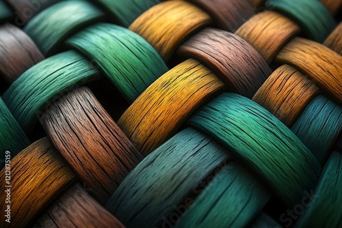 Abstract Woven Wood Pattern Green Brown Gold