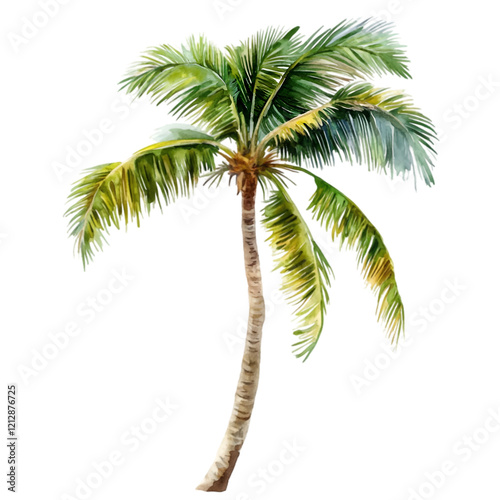 Lush Tropical Palm Tree Watercolor Illustration  Summer Vacation  Exotic Flora  Island Par