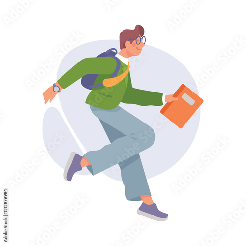 Cheerful Man Student Character with Backpack Jump with Joy Vector Illustration