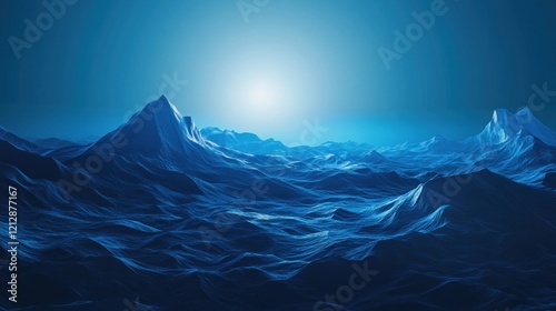 Blue alien landscape, sunrise, digital art, futuristic background, sci-fi