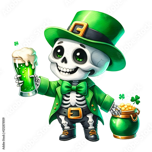 Skeleton holding a beer glass photo