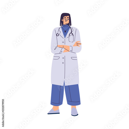 Woman Scientist Character in Coat Standing Vector Illustration