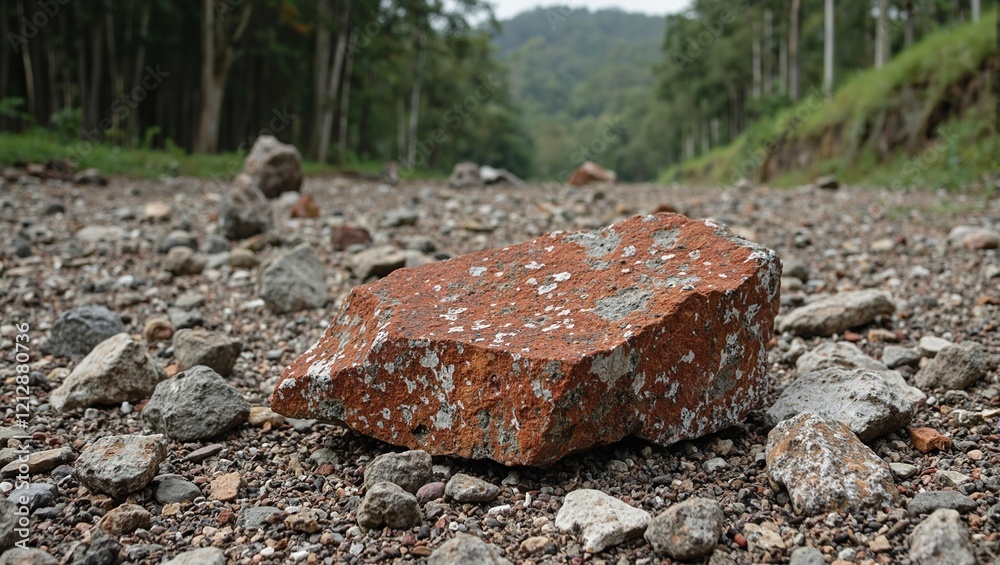 Fototapeta premium Natural bauxite ore among rocks in tropical forest clearing