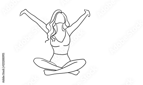 Happy woman outline continuous line art drawing isolated on white background. Positive line art. Vector illustration	