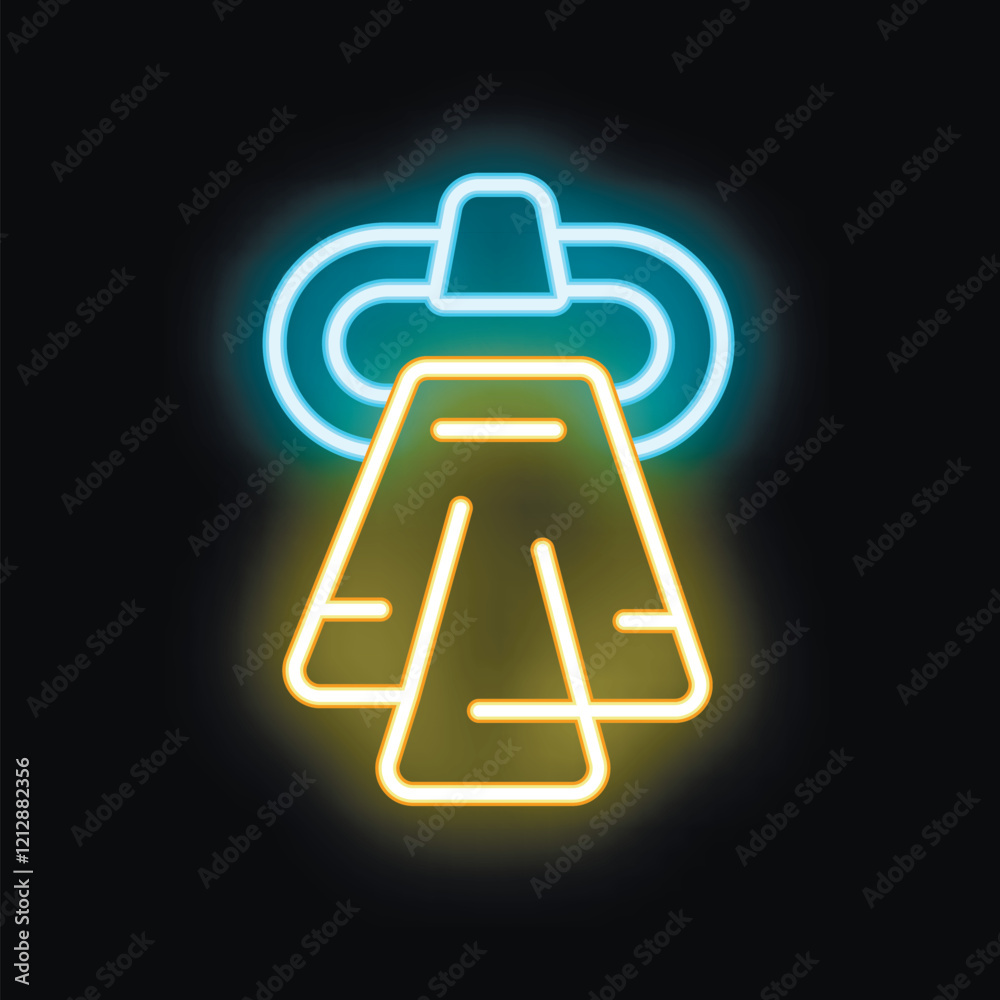 Glowing neon line icon of a towel hanging on a heated rail, perfect for bathroom and spa signage Glowing neon line icon of a towel hanging on a heated rail, perfect for bathroom and spa signage